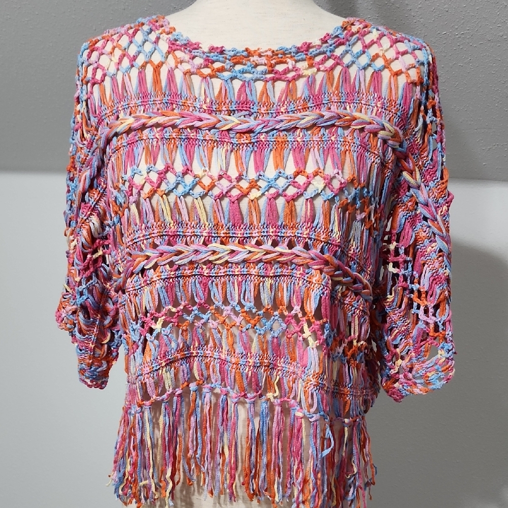 ☀️Bibi Colorful Acrylic Fringe Knit Pullover Top - Picture 2 of 8